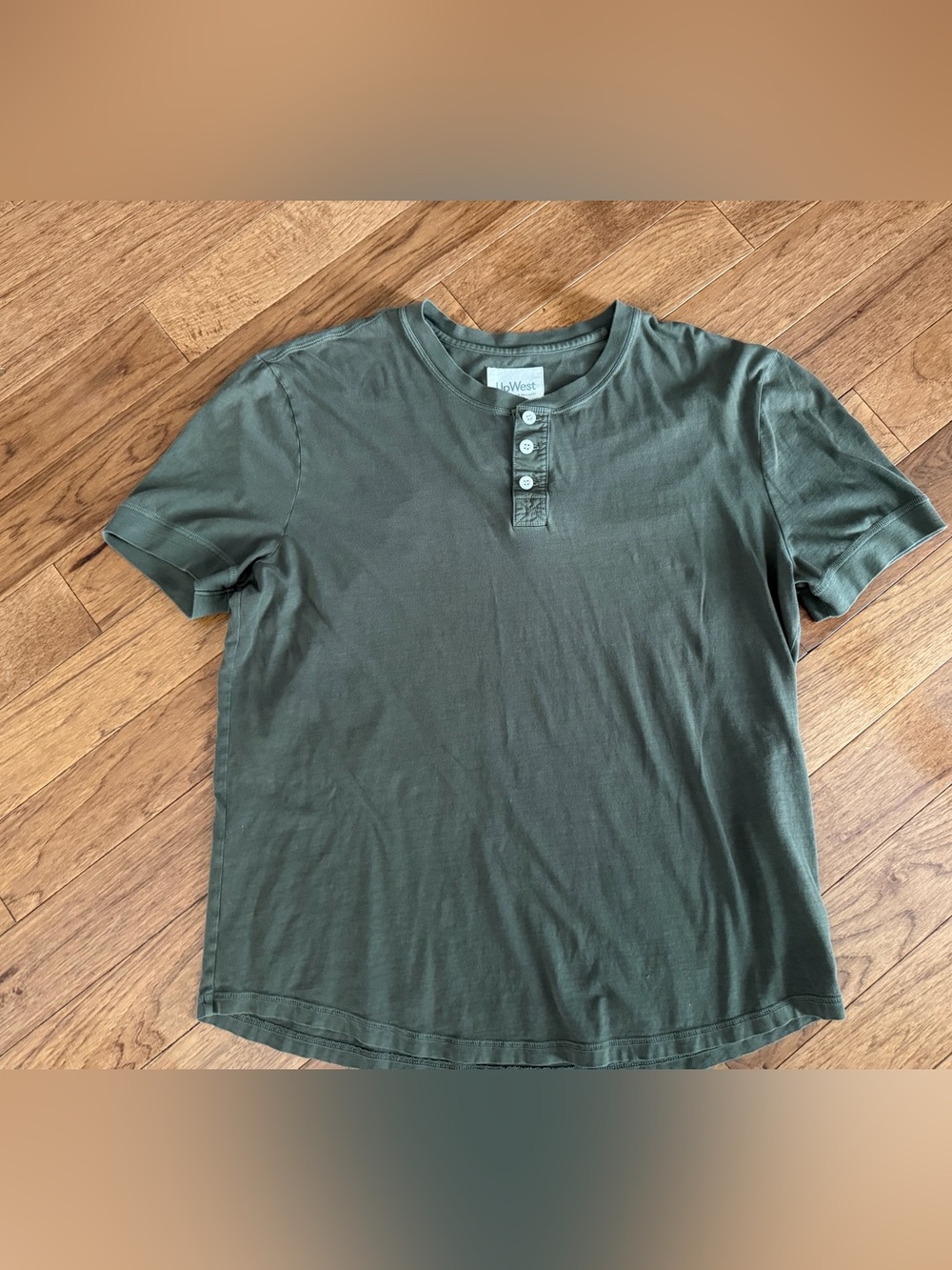 UpWest Olive Crew Henley 100% Cotton Tee Size L
